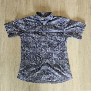 Emerald Island Okinawa Blue Pattern Hawaiian Aloha Shirt Cotton Made in Japan